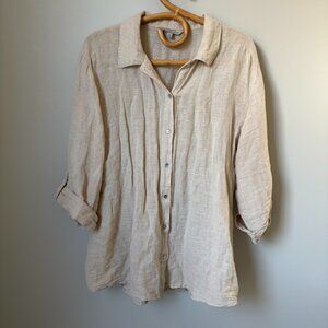 Linen Blend By Hester & Orchard Beige Button Down Top Women's Large